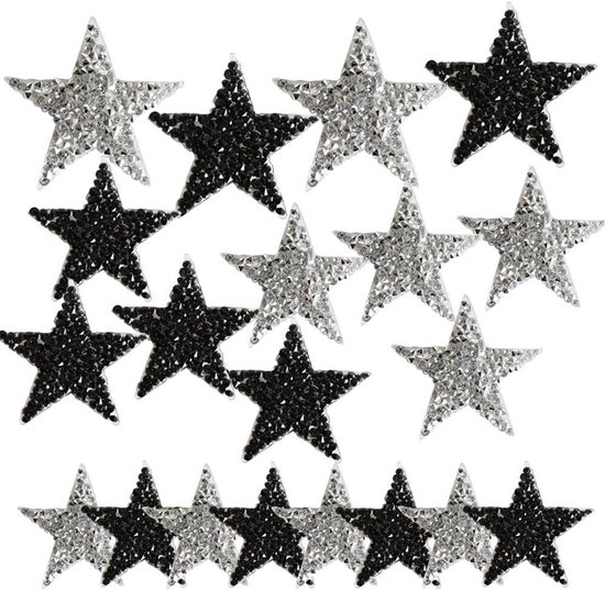Inovra Plus - Strass Ster Opstrijkplaatjes Zilverkleurig 20 Stuks - Applicatie Ster - Sterpatch met Strass - Opstrijkplaatjes Ster en Strass
