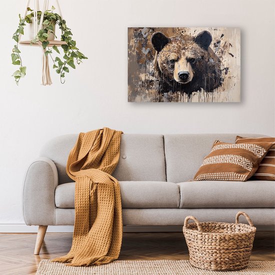 Dynamisch design van een beer - Beer glasschilderij - Muurdecoratie dieren - Moderne kunst - Schilderijen op acrylaat - Schilderijen op glas industrieel - acrylglas 90x60 cm