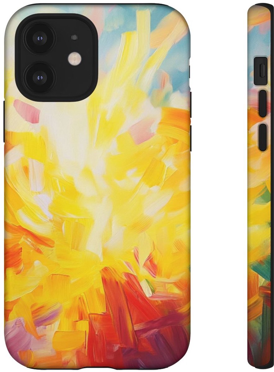 Abstracte Zonnestralen met Penseelstreken – Telefoonhoesje Geschikt voor iPhone 12
