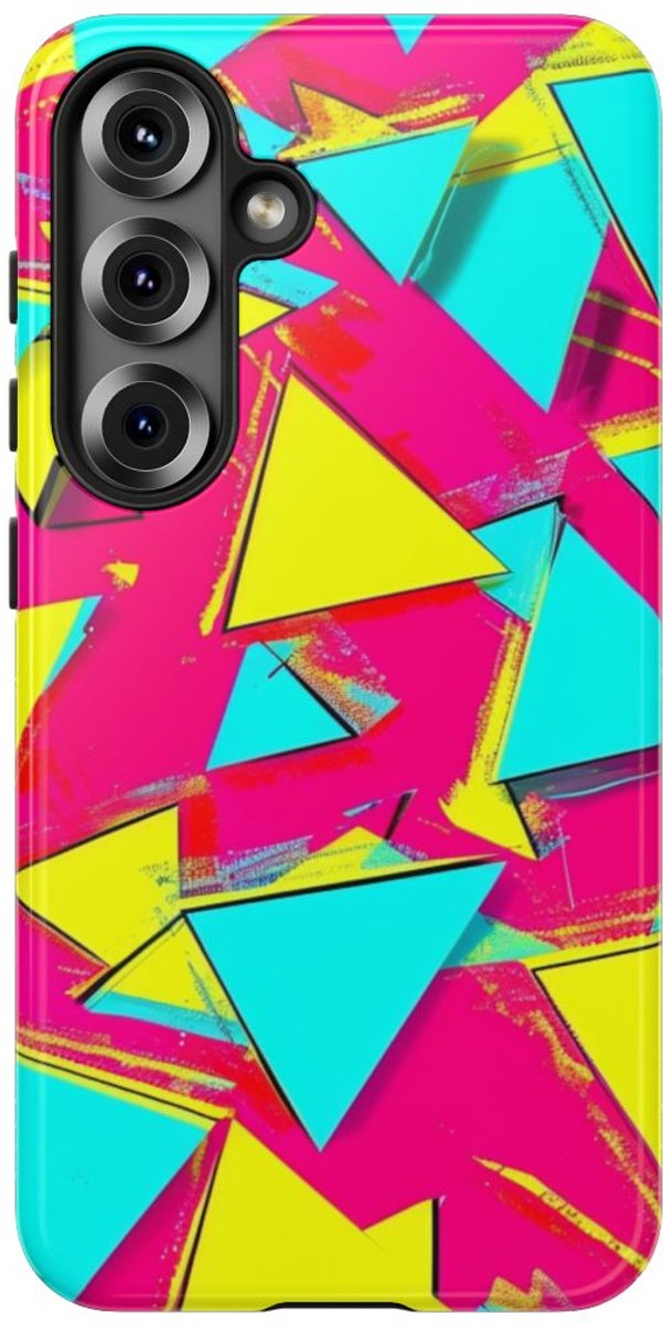 Neon Driehoeken Abstract Patroon – Telefoonhoesje Geschikt voor Samsung Galaxy S25