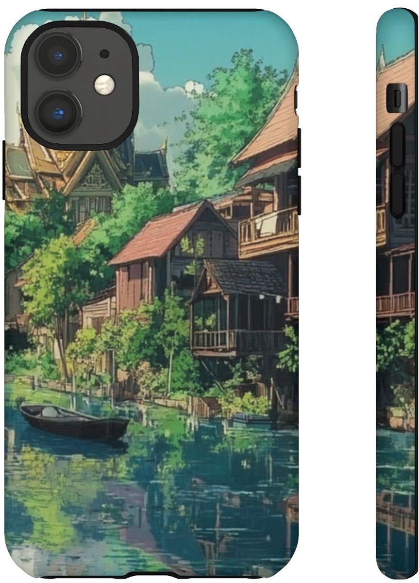 Traditioneel Dorp aan de Rivier – Telefoonhoesje Geschikt voor iPhone 11