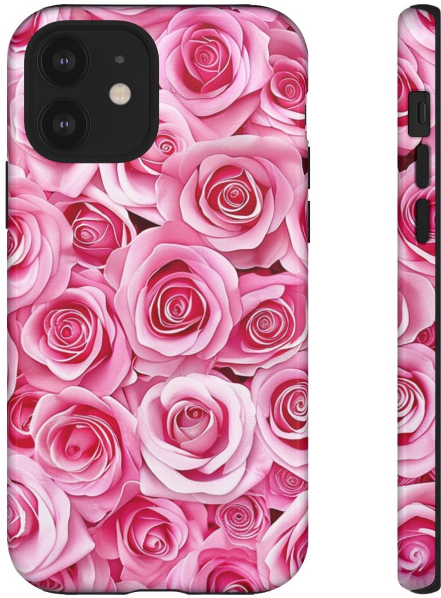 Roze Rozenpatroon – Telefoonhoesje Geschikt voor iPhone 12