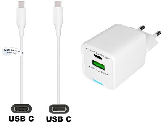 Anker Nano USB-C Ladegerät, 35W Max, kompaktes Netzteil, 2 Anschlüsse, Strapazierfähiges & integriertes Anker InstaCord-Kabel zum Ausziehen, Für iPhone 17/16/15 Serie, iPad, Pixel