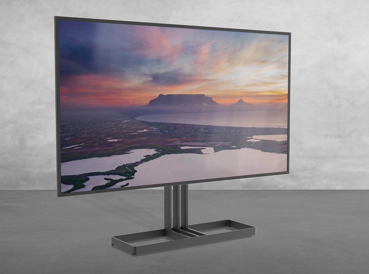 Cavus Edge 100 Design Tv Vloerstandaard Trendy Zwart Staal - MULTIFIT VESA 100x100 t/m 400x400