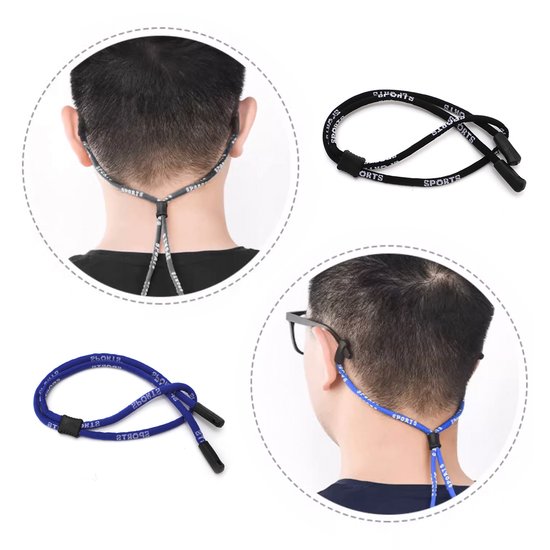 Verstelbare brillenkoorden - Zwart / Blauw, 2-pack van Merkloos — afbeelding 4