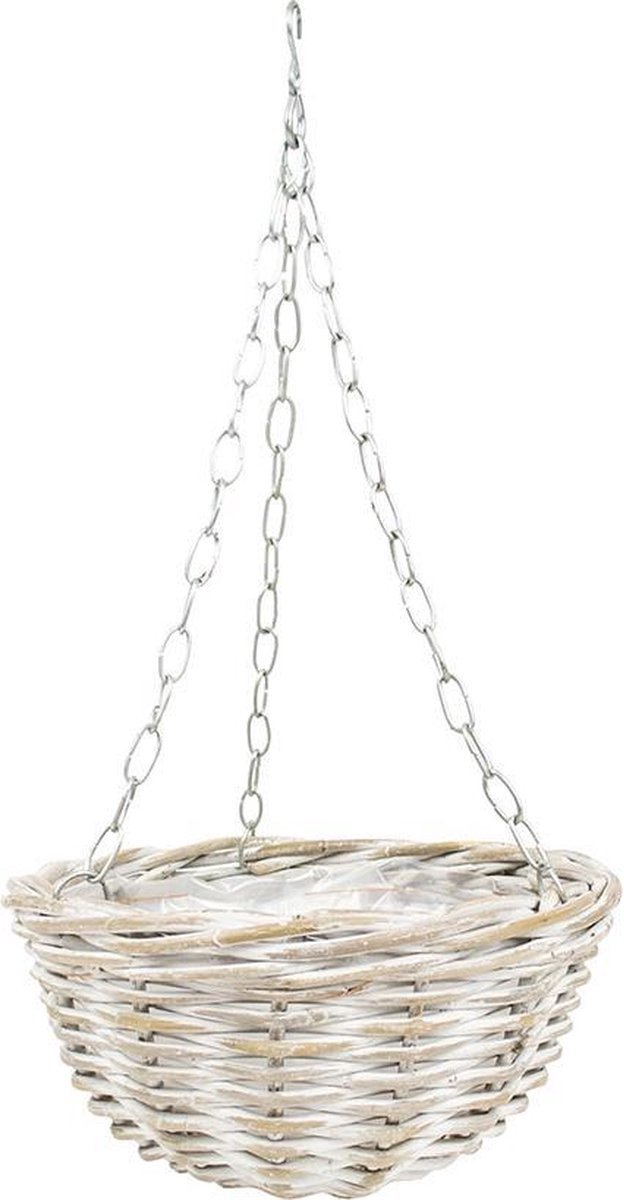 Vd Leeden Hangmand - wit - rotan – D30 cm - gevlochten - hangende plantenbak met ketting – bloempot – Handgevlochten in Indonesië