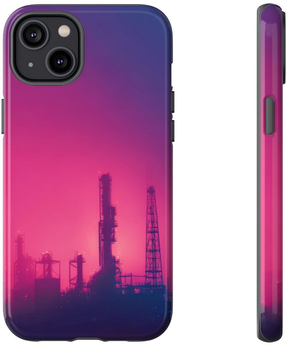Industrieel Silhouet met Neon Gloed – Telefoonhoesje Geschikt voor iPhone 14 Plus