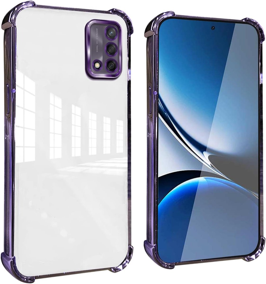 Allecto Plus - Transparante paarse telefoonhoes met schokbestendige hoeken voor Oppo A74 4G - Beschermhoes tegen vingerafdrukken
