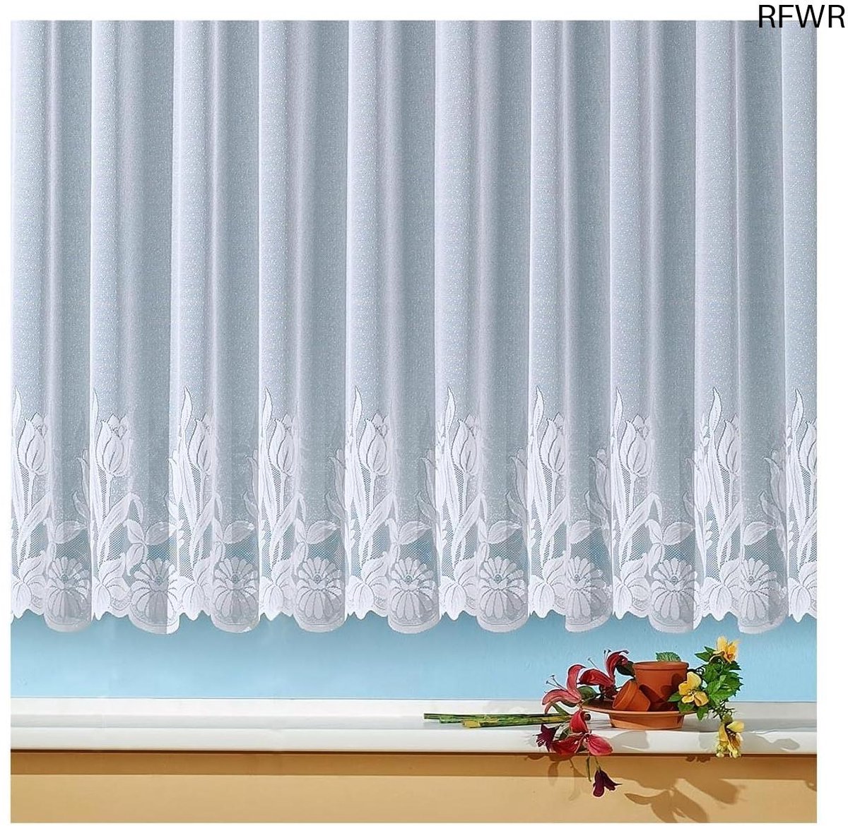 RFWR® Transparant Jacquard Gordijn met Bloemenrand - 85x300 cm, Oeko-Tex Gecertificeerd