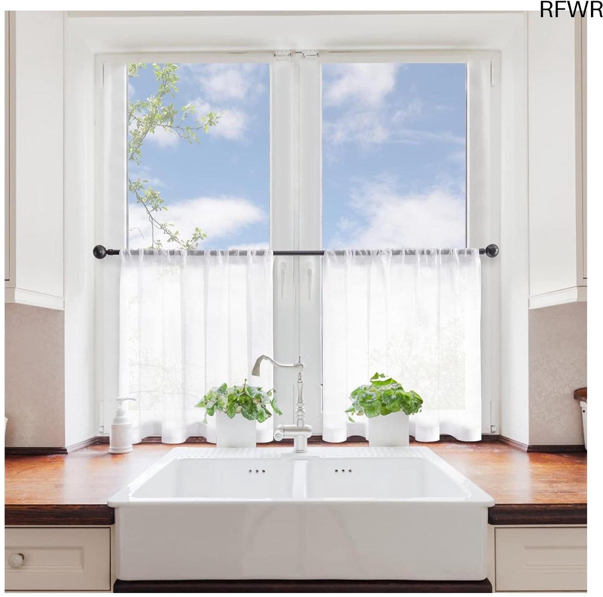 RFWR Moderne Semi-Transparante Gordijnen Set van 2 voor Woonkamer en Keuken - 45 x 120 cm Wit