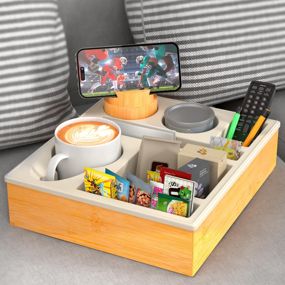 Couch Cup Holder Tray - Sofa Organizer met Drankhouder - Khaki - Silicone