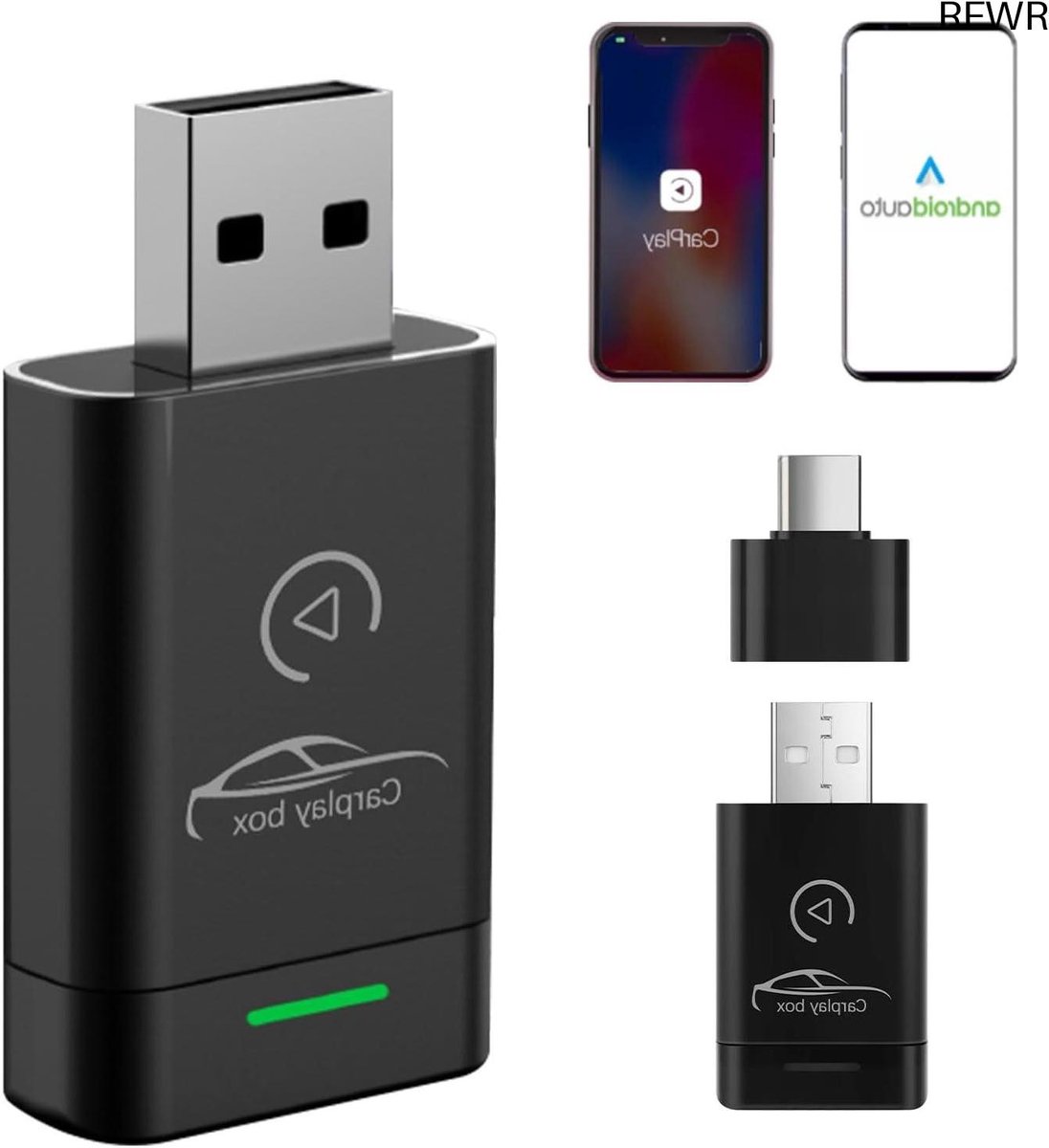 RFWR® Draadloze 2-in-1 Adapter voor CarPlay en Android Auto – Plug & Play, Compact en Snel
