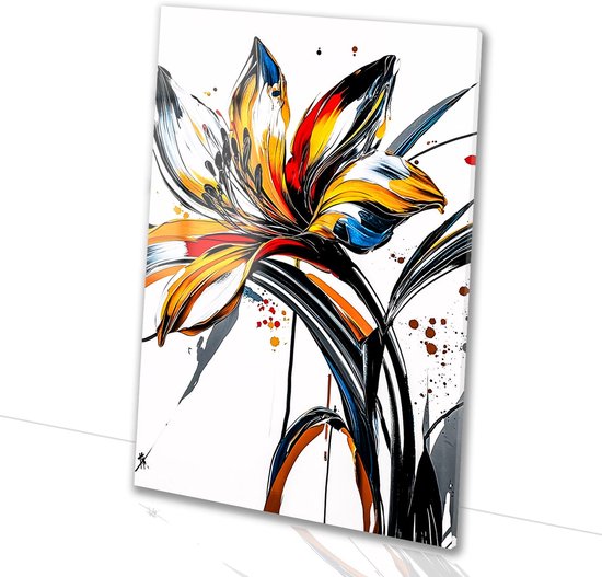 Abstracte kleurrijke bloem schilderij - Bloem schilderij op glas - Schilderij bloemblad - Abstract expressionisme - Schilderij acrylglas - Muurdecoratie landelijk - acrylglas 50x75 cm