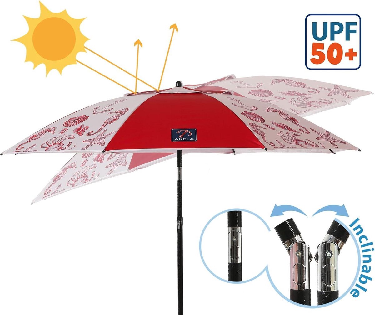 Strandparasol Ø 180 tot 240 cm van aluminium model zeebodem met draagtas en zonwering UPF 50+ in de kleuren blauw en rood - 200 cm marineblauw