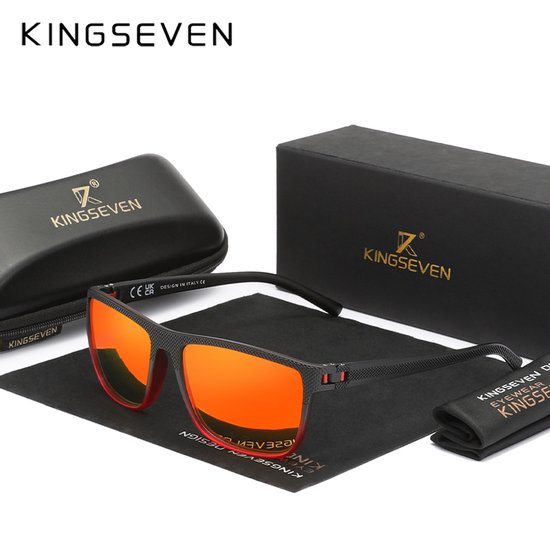 Lunettes de soleil KINGSEVEN 755 - Zwart- Rouge - Homme - Femme - Polarisées - UV400 - Rectangulaires