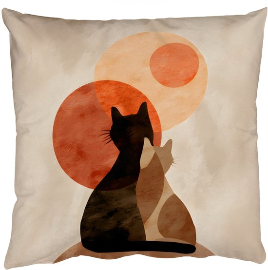 Coussins Décoratifs - Petits Coussins Salon - 50x50 cm - Chats - Zwart - Abstract - Cercles