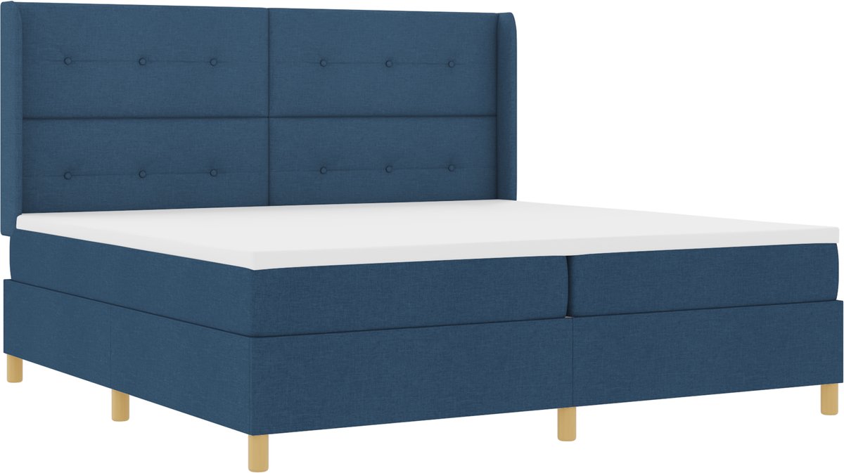 vidaXL - Boxspring - bed - met - LED-stripverlichting - Blauw - 200 - x - 200 - cm - Stof