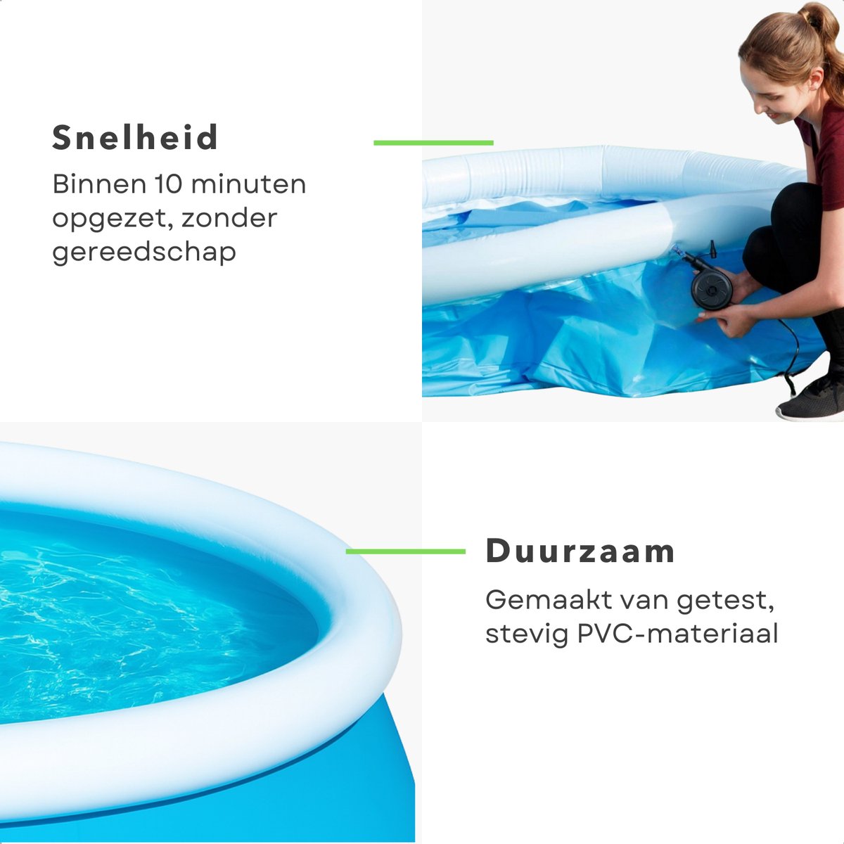 Cheqo® Kinderzwembad – Opblaasbare Rand – Stevig PVC – Bovengronds Zwembad – Opblaasbad - Snel Opzetten Zonder Gereedschap – Inclusief Reparatiesticker — afbeelding 7