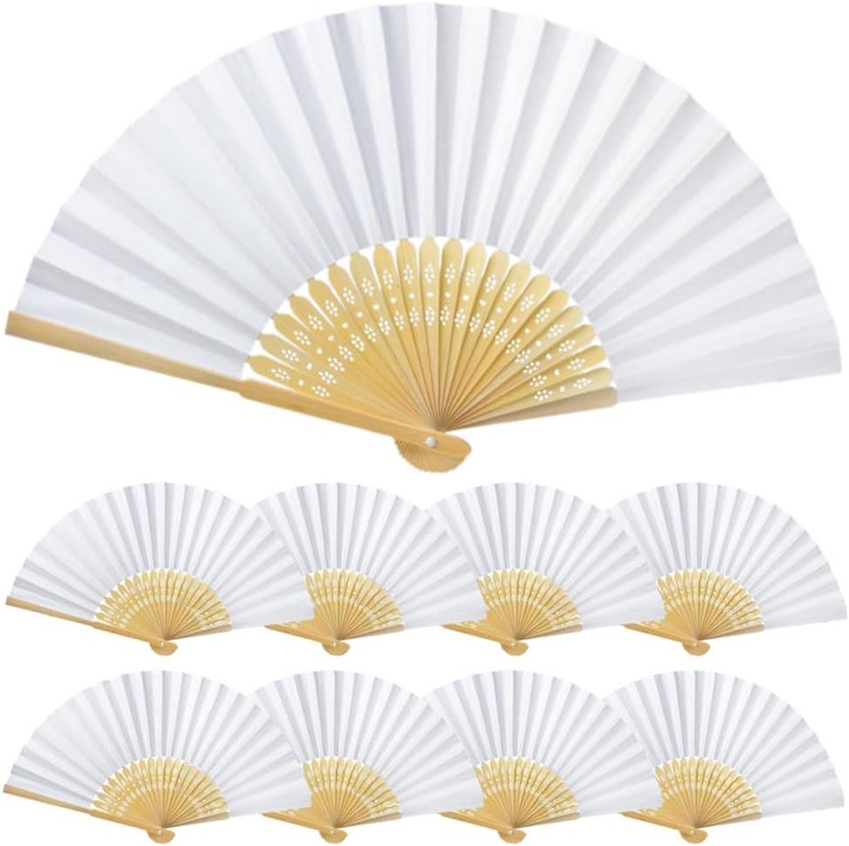 Allecto Premium - Handfans voor Bruiloft Gasten - Witte Papieren Vouwventilatoren - Bamboe Vintage - Trouwcadeau (Wit 50 stuks)
