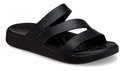 Sandale Crocs noire à trois brides, dont une large sur la cheville.
