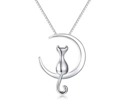 Allecto Premium - Maankat ketting zilver met hanger voor kattenliefhebbers Allecto Premium - Maankat ketting zilver met hanger voor kattenliefhebbers