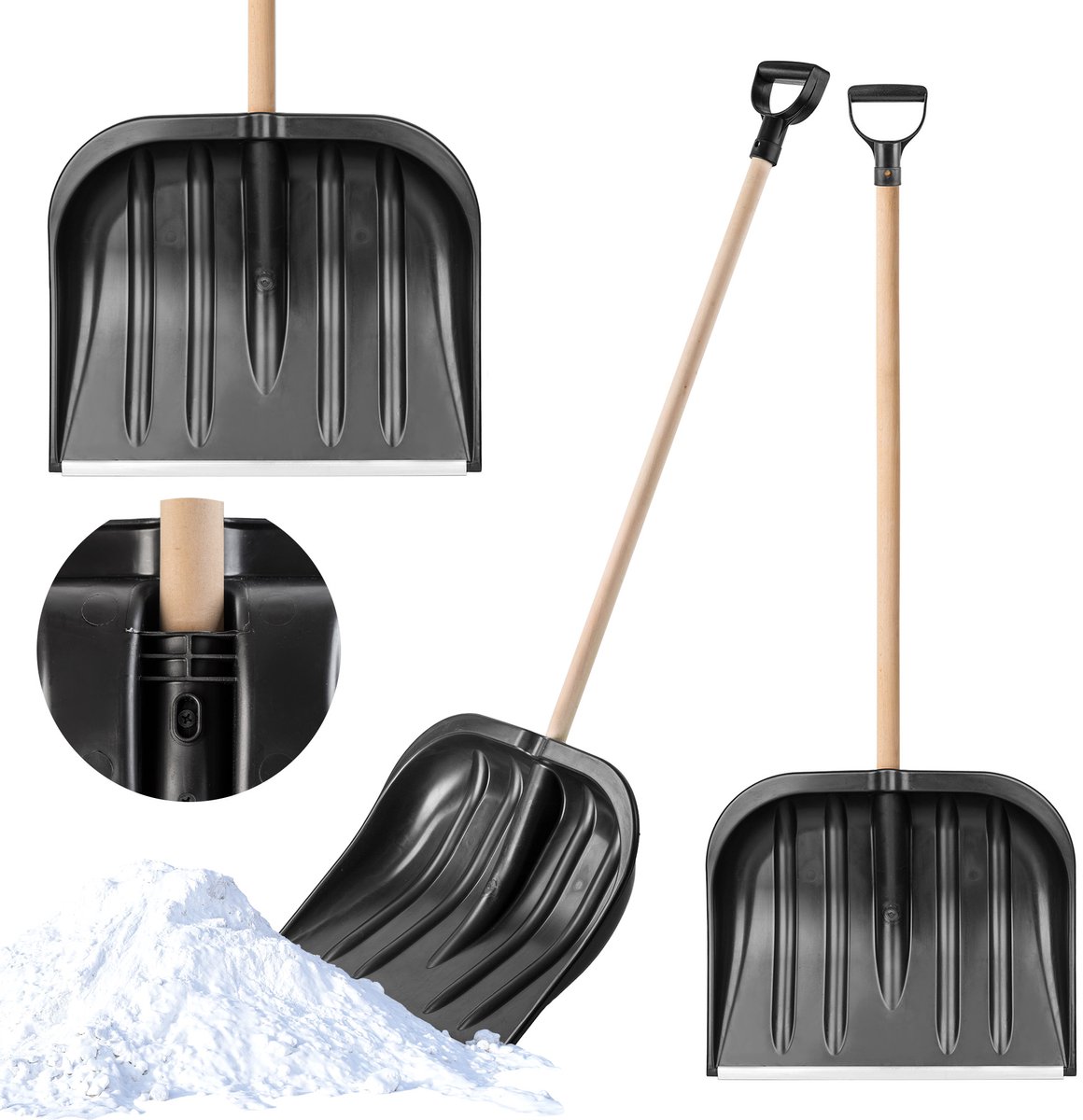 KADAX Sneeuwschep met ergonomische handgreep, bladbreedte: 49 cm, kunststof blad, sneeuwschuiver, ideale sneeuwschuiver voor kleine en grote sneeuwruimers, sneeuwruimer, stabiel (houten steel, zwart)