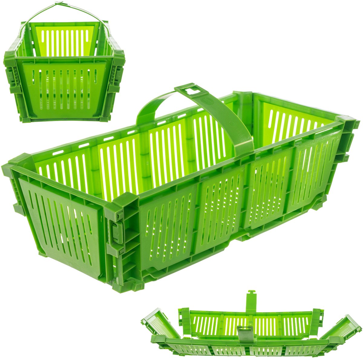 KADAX Oogstmand van kunststof, 40 x 18 x 11,5 cm, inklapbare aardbeienmand, fruitmand met handvat, aardbeienmand voor fruitverzameling, rechthoekige fruitmand (groen)