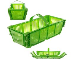 KADAX Oogstmand van kunststof, 40 x 18 x 11,5 cm, inklapbare aardbeienmand, fruitmand met handvat, aardbeienmand voor fruitverzameling, rechthoekige fruitmand (groen)