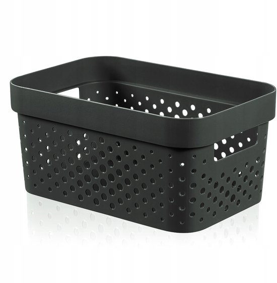 Panier gris Curver avec perforations rondes, sur fond blanc.