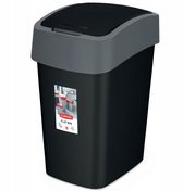 Poubelle Cuver pour le tri sélectif, avec couvercle, 50L, noir, cadre argenté, de la série Flip Bin. Le couvercle à ouverture manuelle cache les déchets et empêche les mauvaises odeurs.