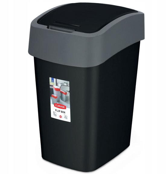 Poubelle Curver 50 Litres - Noir Et Argent, Avec Couvercle, 76 Cm, Neuve