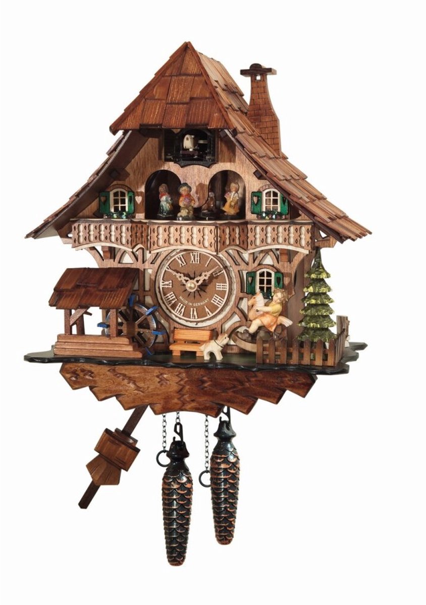 Engstler 4965_MT - Koekoeksklok - 1-daags kettinguurwerk - Notenhout - met muziek met dansend paar - 34 cm Bruin