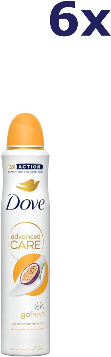 Dove Advanced Care Go Fresh Deodorant Spray Passion Fruit & Lemongrass - 6 x 250 ml