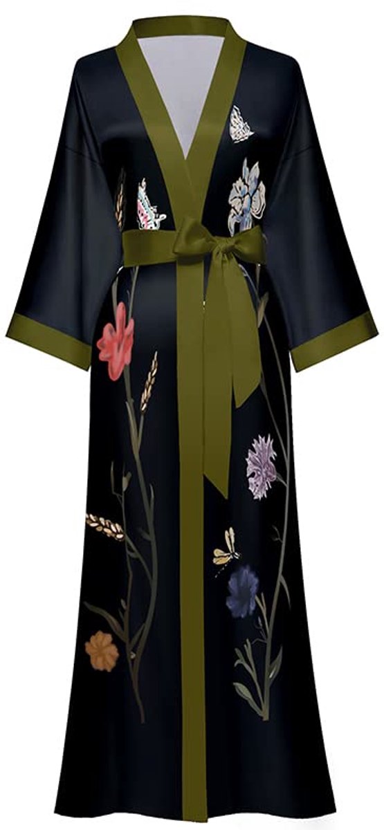 Dames Kimono Morgenmantel - Lang - Satijn - Met Bloemenpatroon