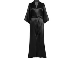 Prodesign kamerjas dames badjas satijnen kimono lang met riem effen nachtkleding lichtgewicht slaapjas zwart
