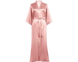 PRODESIGN Kamerjas Dames Badjas Satijnen Kimono Lang met Riem Effen Nachtkleding Lichtgewicht Slaapjas Roze