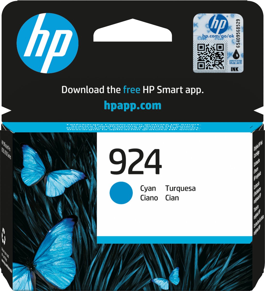 HP 924 Cyan Original Ink Cartridge inktcartridge 1 stuk(s) Origineel Normaal rendement