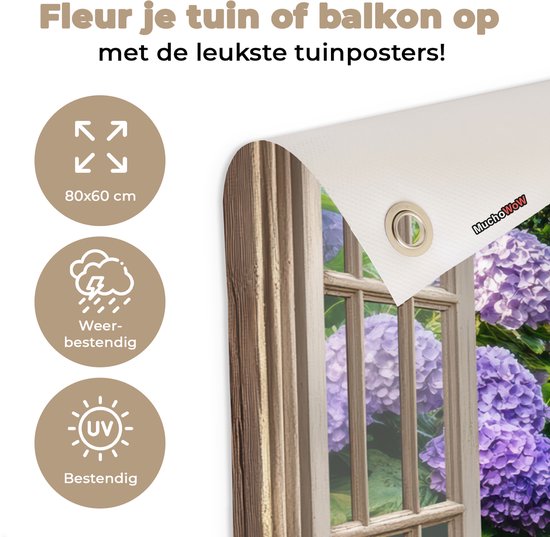 Affiche de jardin 80x60 cm - Décoration de jardin Vue - Hortensia - Chemin - Nature - Affiche pour le jardin - Décoration extérieure - Tableau de jardin clôture - Décoration murale sur toile de jardin - Décoration murale sur toile de balcon