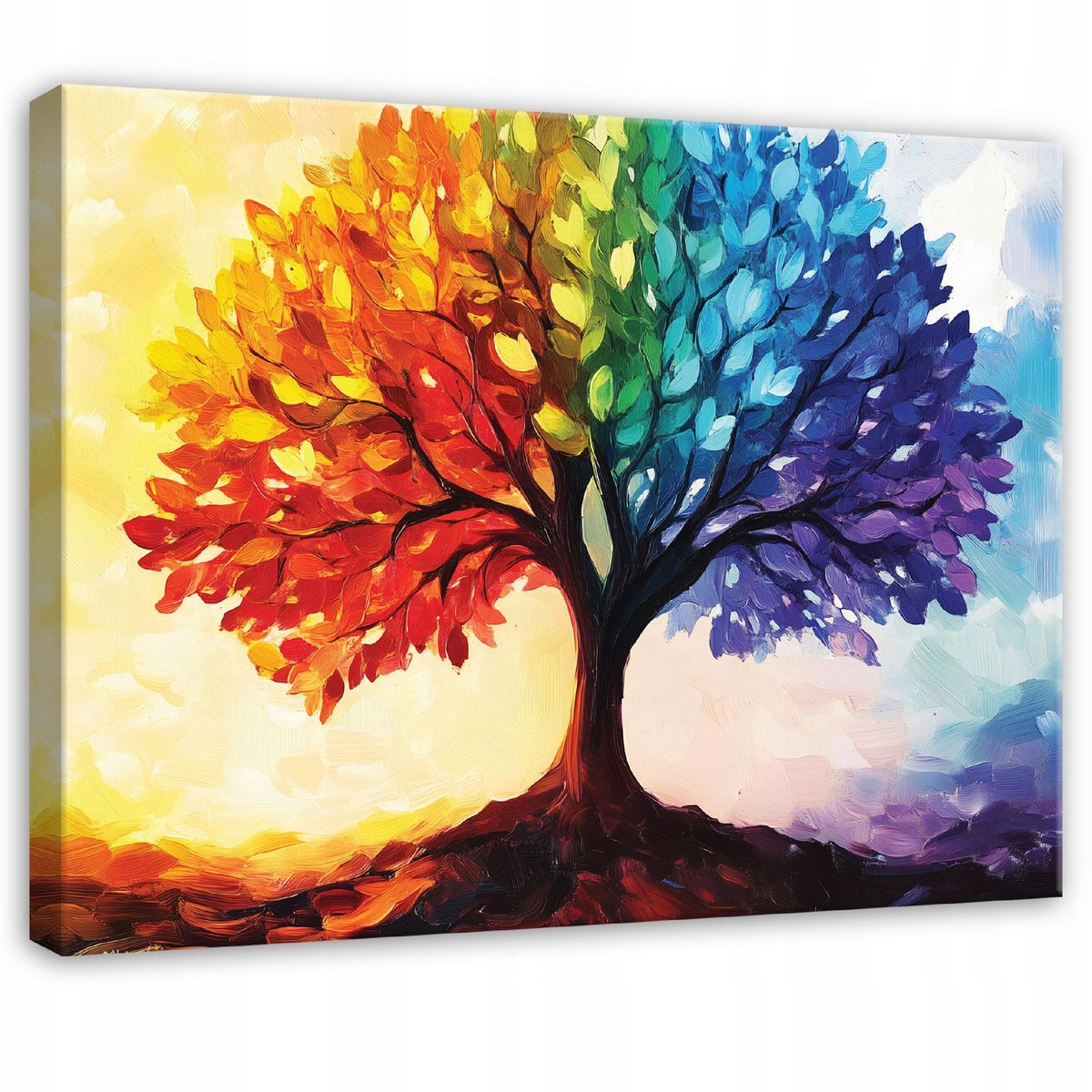 WALLARENA Canvas schilderij - 60x40 cm - kleurrijke geluksboom afbeelding voor slaapkamer, woonkamer en keuken multikleurig