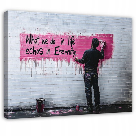 WALLARENA - Canvas schilderij - 100x70 cm - Banksy abstract grijs voor woonkamer slaapkamer keuken