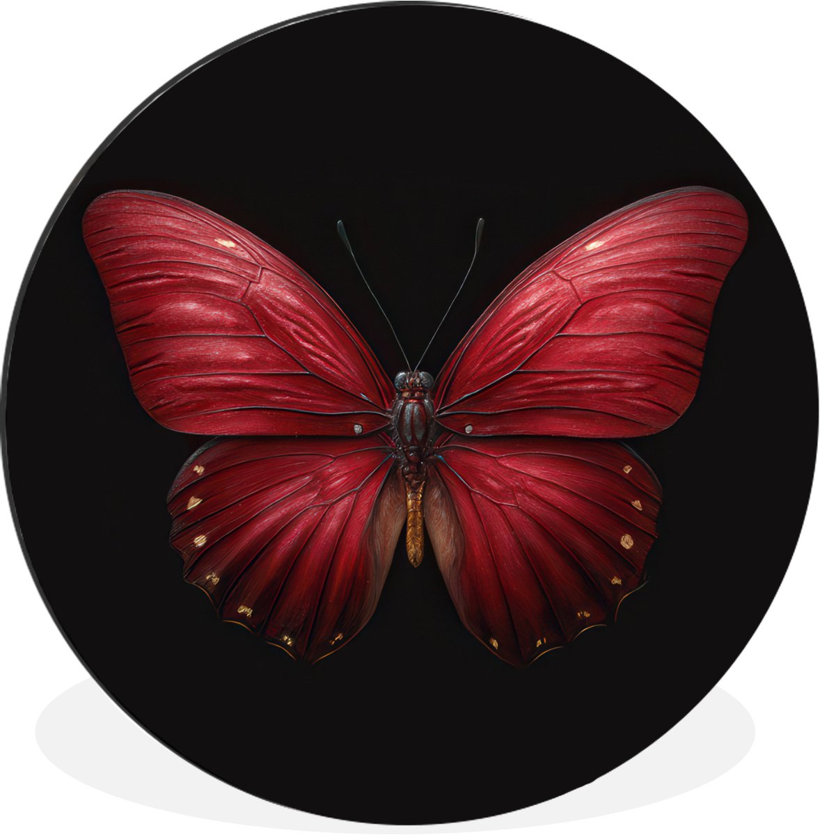 WallCircle Wandcirkel - Muurcirkel - Vlinder - Rood - Minimalistisch - Aluminium - Dibond - 140x140 cm - Binnen en Buiten