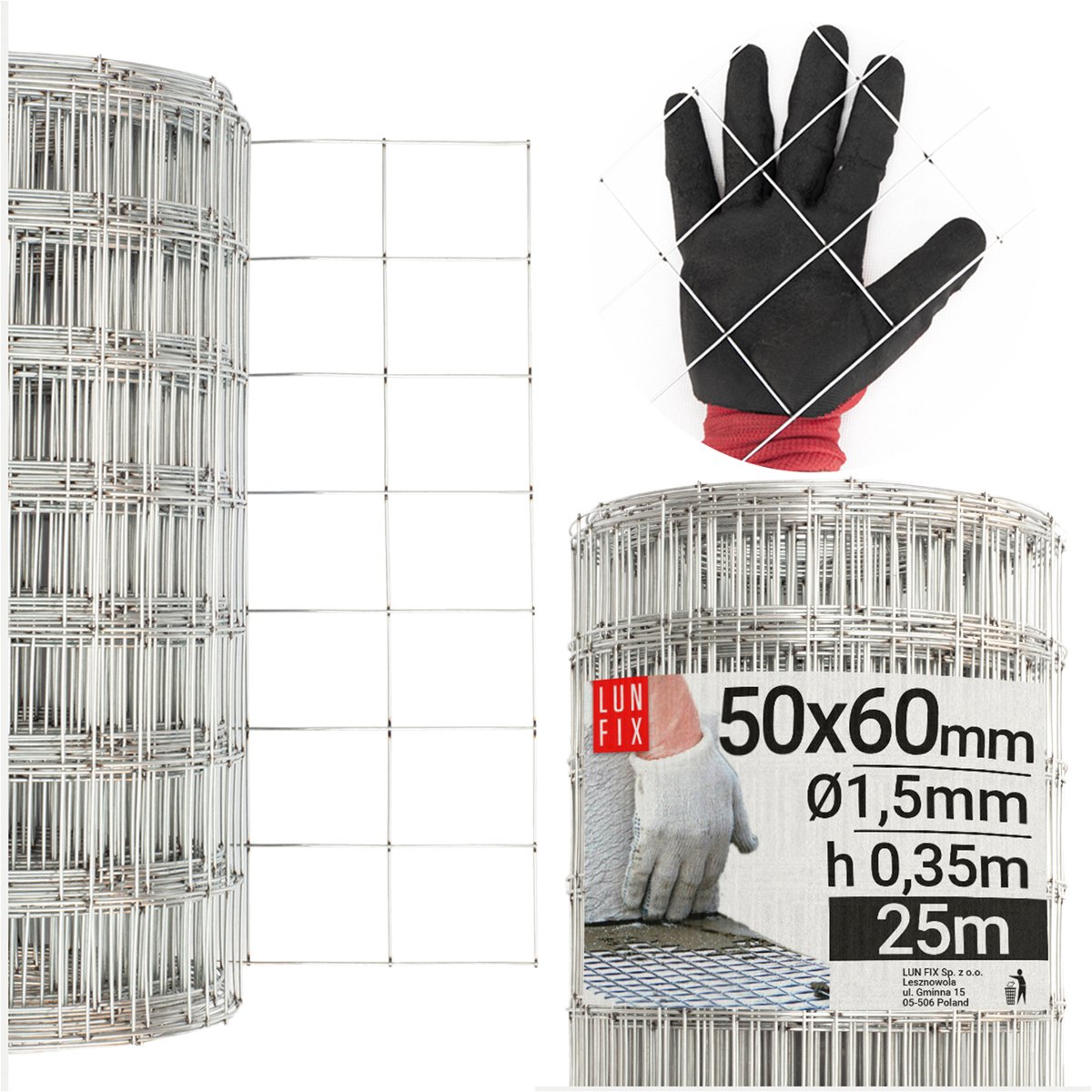 LUN FIX - Wapenningsnet 50x60 muurwanden fi1,5mm 0,35x25m