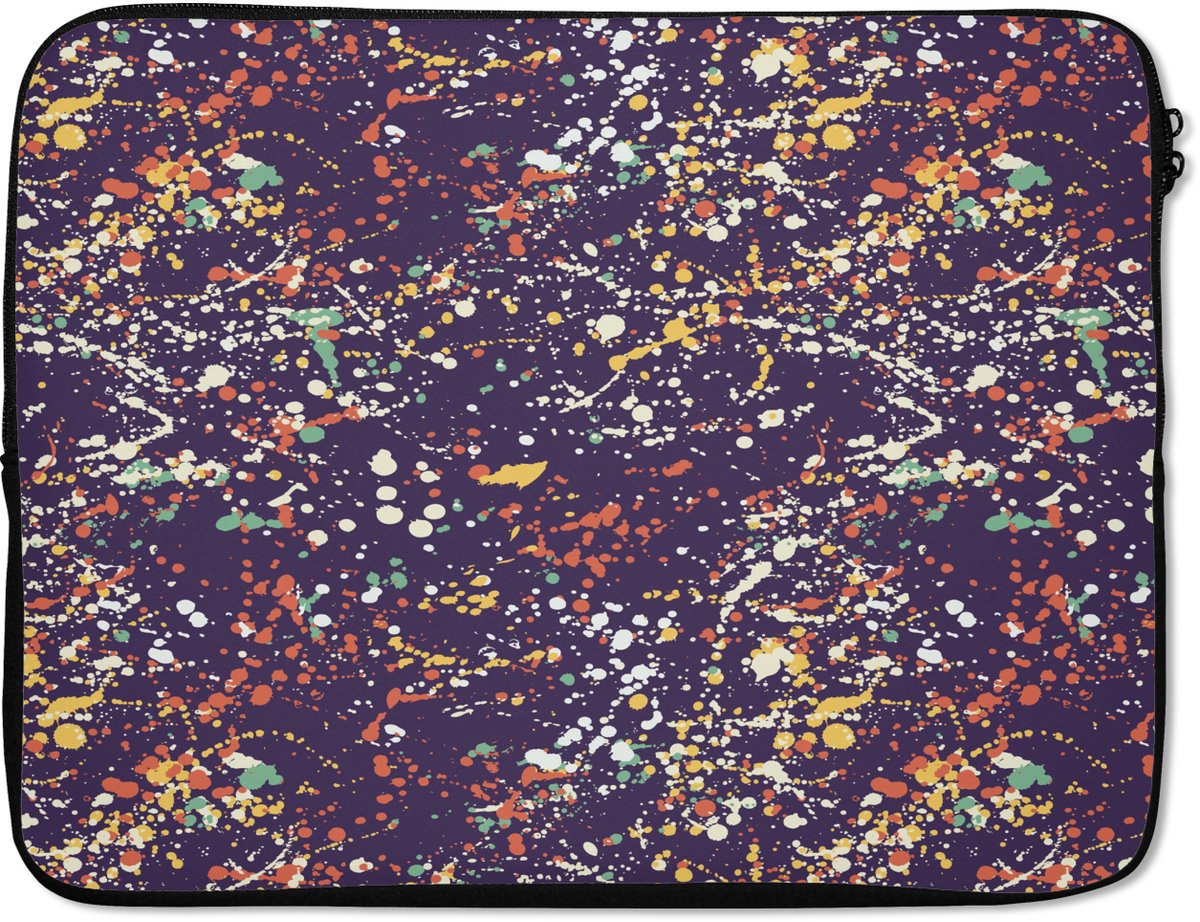 Laptophoes 17 inch - Spat - Abstract - Stippen - Laptop sleeve - Binnenmaat 41x28 cm - Zwarte achterkant