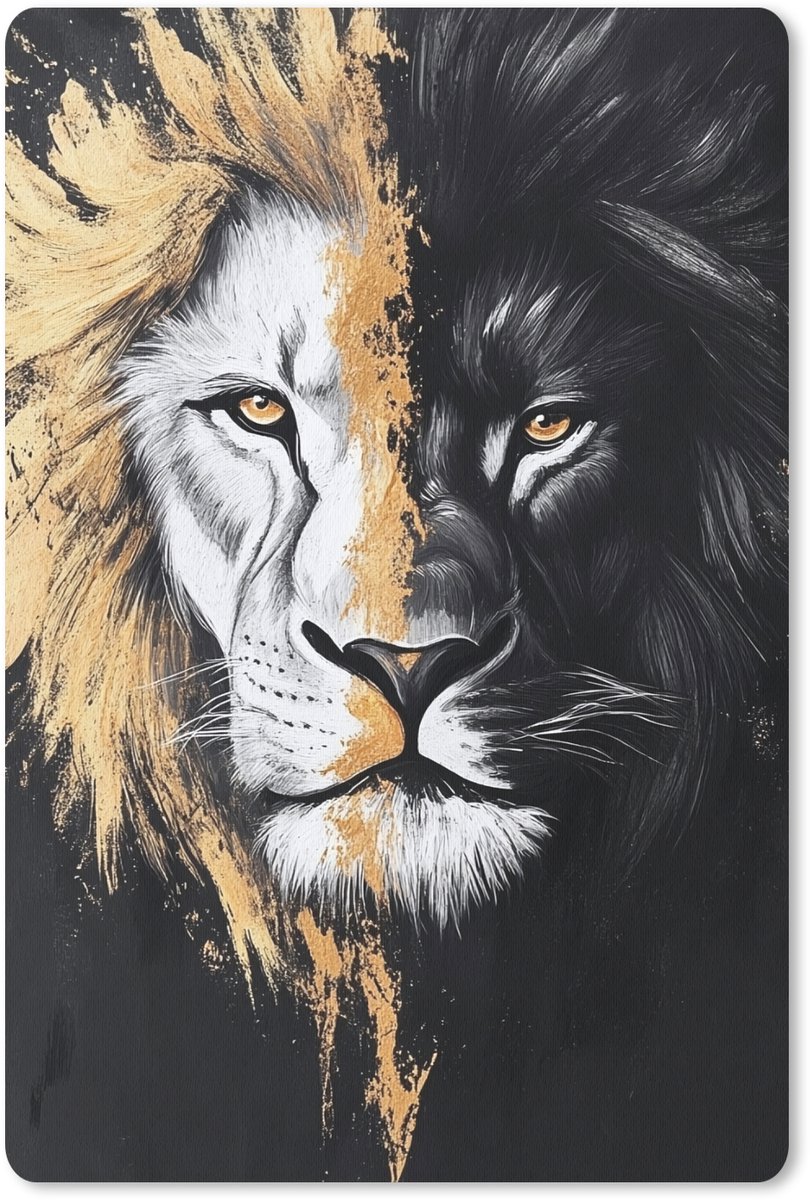 Muismat 18x27 cm - Mousepad Leeuw - Gesplitst - Zwart - Lijn - Muismatten