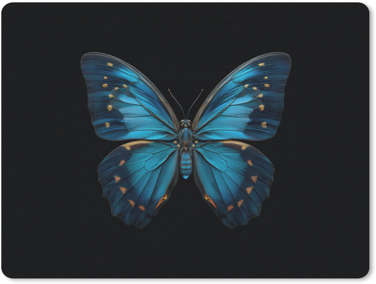 Muismat 23x19 cm - Mousepad Vlinder - Blauw - Contrast - Muismatten