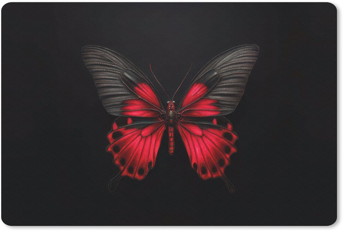 Muismat 27x18 cm - Mousepad Vlinder - Rood - Contrast - Muismatten