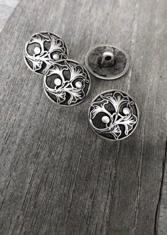 12 metalen knopen 15 mm ronde antieke zilveren knopen knoop oogknoppen bloemen patroon DIY