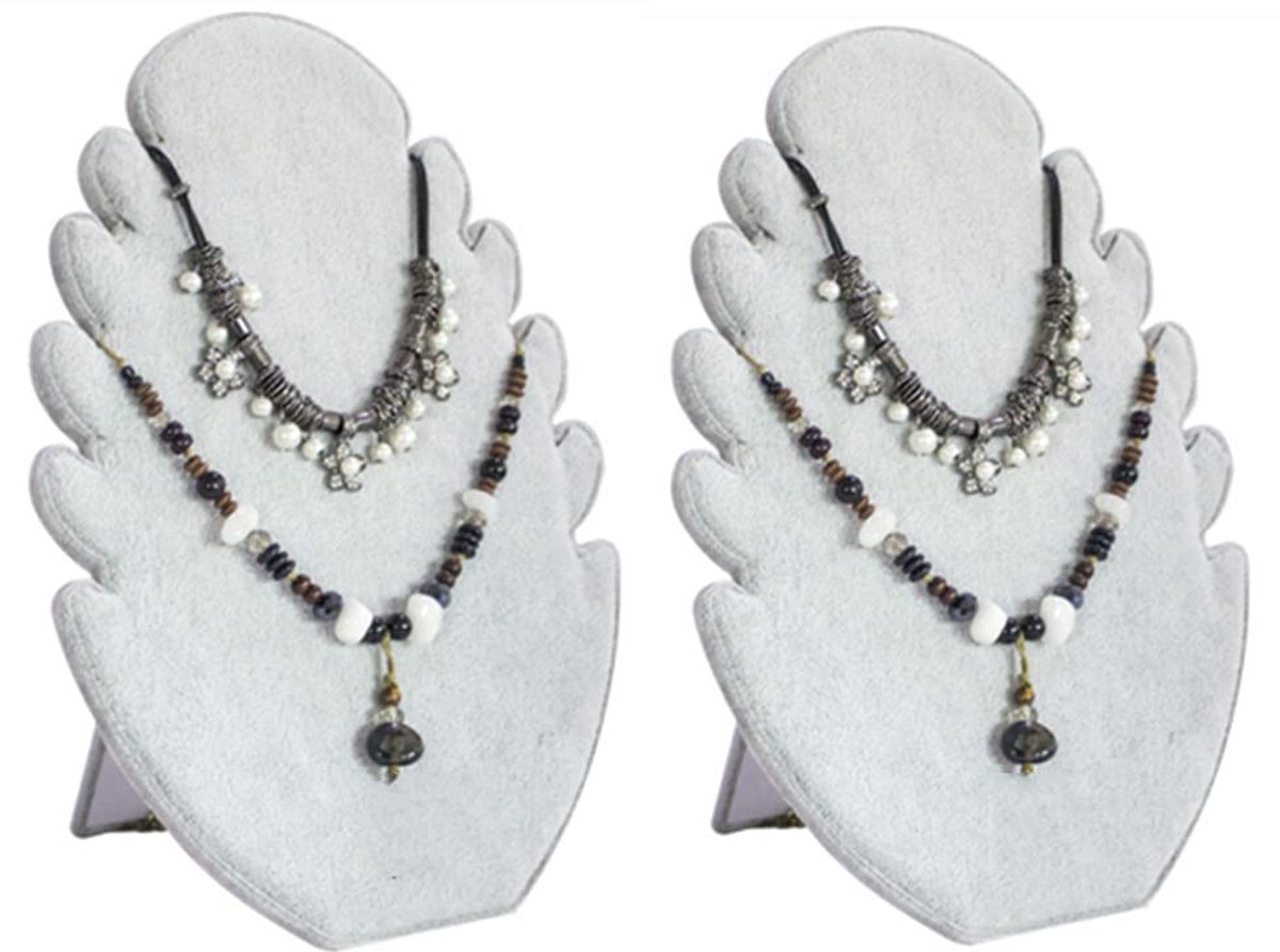 Loopunk 2-delige fluwelen kettingstandaard, grijze kettingdisplay, sieradenstandaard met 5 inkepingen, opbergrek voor kettingen en sieraden