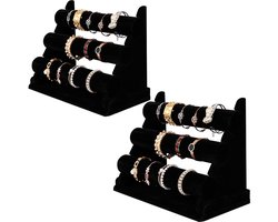 POLMART 2-delige sieradenstandaard, fluwelen sieradenhouder met 3 wielen, voor horloges en armbanden - Zwart