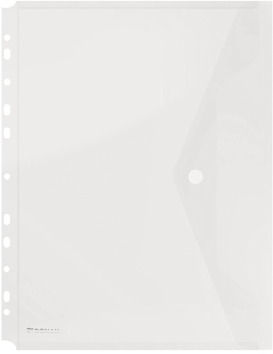 DONAU envelopmap met clip 8540001PL-00, documententas voor archivering documentenmap/map Euro-gat voor archivering transparant voor school kantoorkwaliteit PP eco/kunststof kunststof, A4,